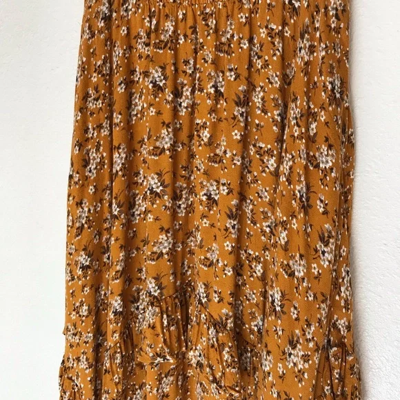 Floral Mustard Ruffle Hem Midi Skirt - M - Picture 3 of 8